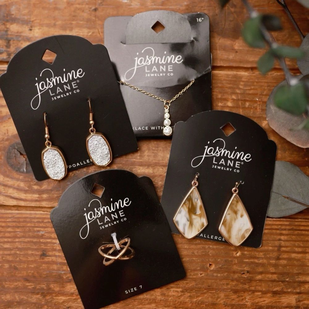 Lot of 4 Jasmine Lane Jewelry. Necklace, Ring, 2 Earrings. Wholesale. Reseller.